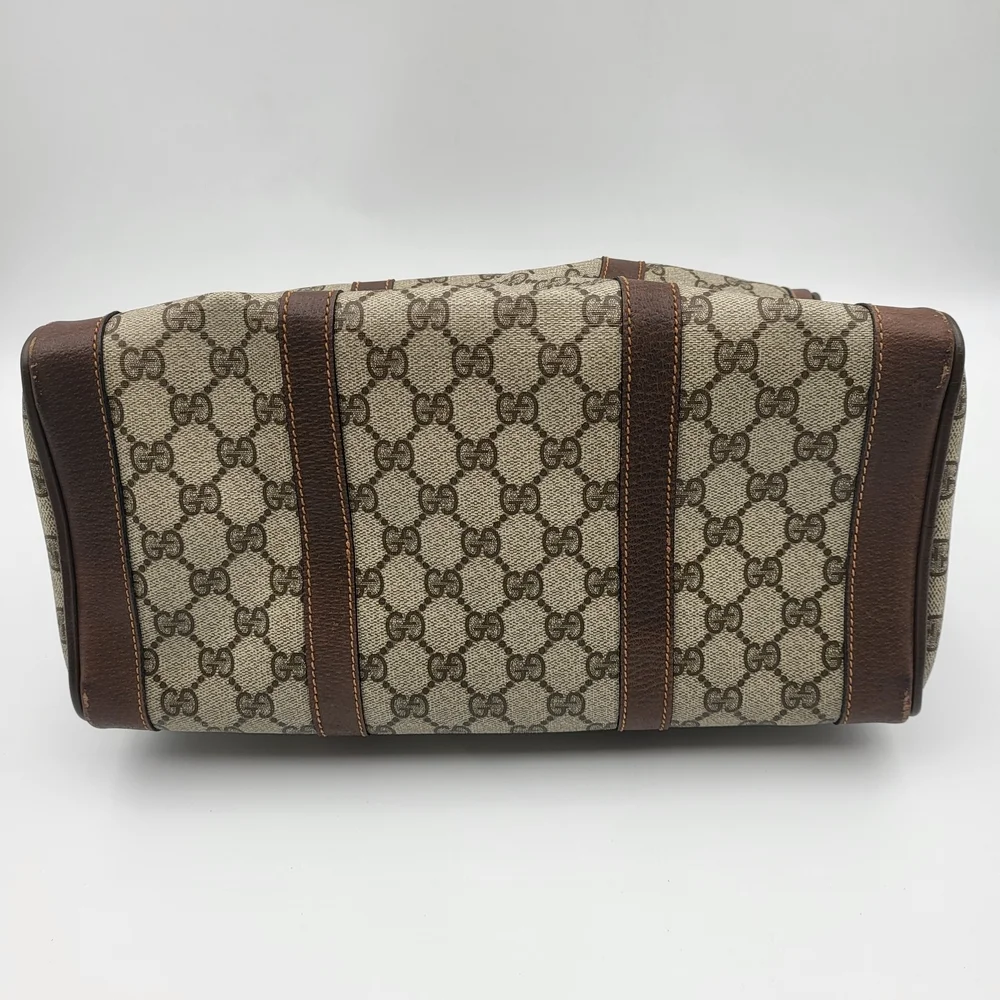 Gucci Beige Monogram GG Canvas Satchel with Brown Leather Handles